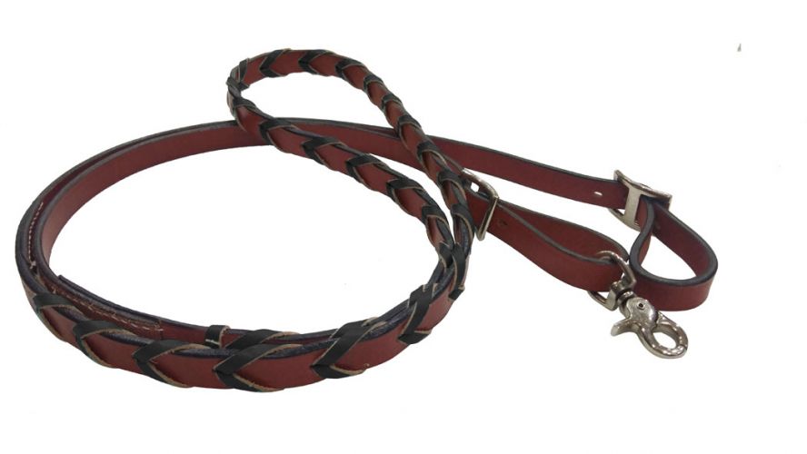 Showman 8ft leather braided rein with colored lacing #4